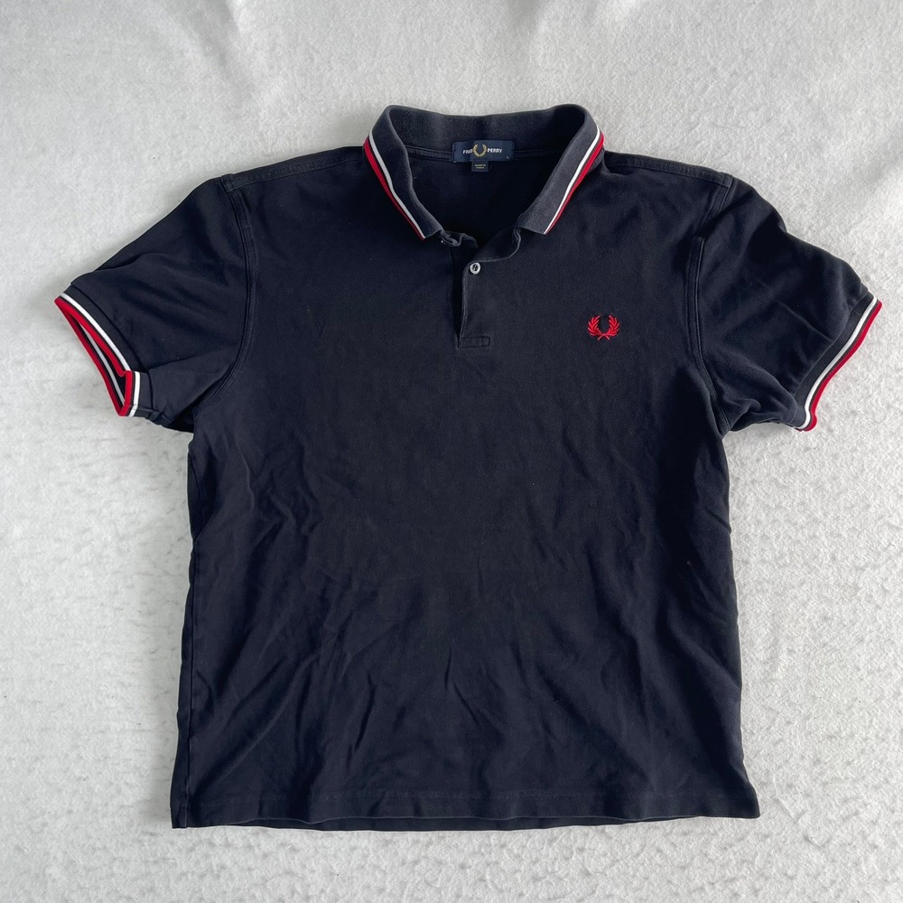 Fred Perry Polo Shirt Mens Large Black Twin Tipped M3600 Short Sleeve Pique